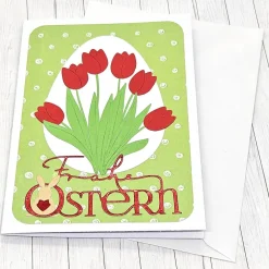 Osterkarte Tulpenstrauß rot – Frühlingsgruß mit Umschlag & sicherem Versand