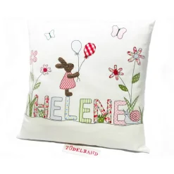 Osterkissen Kissen Namenskissen Kinderkissen ...Frühlingswiese...cremeweiß...Häschen...