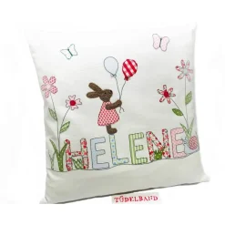 Osterkissen Kissen Namenskissen Kinderkissen ...Frühlingswiese...cremeweiß...Häschen...