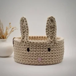 Osterkorb gehäkelt – Hasenkorb mit Holzboden & Hasenohren