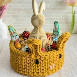 Osterkorb mit Holzboden | Häkelkorb mit Hasenohren | Häkelnest | Perfekt für Ostern & Ostergeschenke