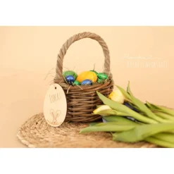 Osterkorb, Osterkörbchen, Osternest, personalisiert Geschenkidee, Korb mit Namensschild, Osterdeko, Holzanhänger