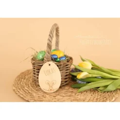 Osterkorb, Osterkörbchen, Osternest, personalisiert Geschenkidee, Korb mit Namensschild, Osterdeko, Holzanhänger