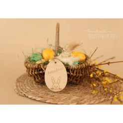 Osterkorb, Osterkörbchen, Osternest, personalisiert Geschenkidee, Korb mit Namensschild, Osterdeko, Holzanhänger