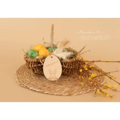Osterkorb, Osterkörbchen, Osternest, personalisiert Geschenkidee, Korb mit Namensschild, Osterdeko, Holzanhänger
