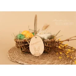 Osterkorb, Osterkörbchen, Osternest, personalisiert Geschenkidee, Korb mit Namensschild, Osterdeko, Holzanhänger