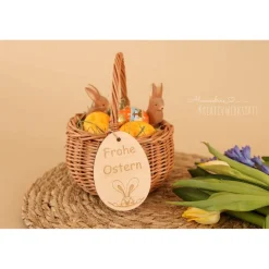 Osterkorb, Osterkörbchen, Osternest, personalisiert Geschenkidee, Korb mit Namensschild, Osterdeko, Holzanhänger