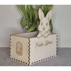 Osterkorb Osternest mit Osterhase und Lasergravur – Personalisierbares Osterkörbchen aus Holz