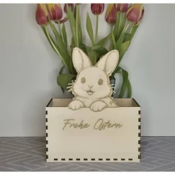 Osterkorb Osternest mit Osterhase und Lasergravur – Personalisierbares Osterkörbchen aus Holz