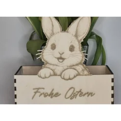 Osterkorb Osternest mit Osterhase und Lasergravur – Personalisierbares Osterkörbchen aus Holz