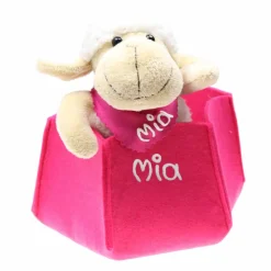 Osterkörbchen grau grün pink blau Filz mit Schaf personalisiert Geschenk zu Ostern mit Namen Set aus Kuscheltier