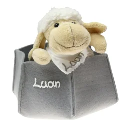 Osterkörbchen grau grün pink blau Filz mit Schaf personalisiert Geschenk zu Ostern mit Namen Set aus Kuscheltier