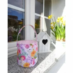 Osterkörbchen mit Hasen,rosa, Stoffkörbchen, Tragekorb, Utensilo, Osterdeko, Unikat hessmade