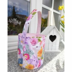 Osterkörbchen mit Hasen,rosa, Stoffkörbchen, Tragekorb, Utensilo, Osterdeko, Unikat hessmade