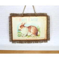 Ostern Bild Hase Küken Eier Happy Easter Deko Wandbild Textilbild Jute braun Fransen handmade by BuntMixxDESIGN