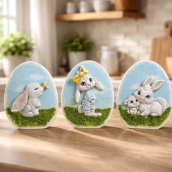 Ostern Dekoration - Osterhase aus Kaltporzellan auf Rasen - Osterei