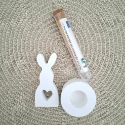 Ostern Geldgeschenk Ostergeschenk Hase mit Herz klein Kerzenhalter rund Geschenkset Gutschein Kerzenset Stabkerze Kerzen