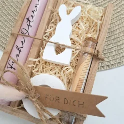 Ostern Geldgeschenk Ostergeschenk Hase mit Herz klein Kerzenhalter rund Geschenkset Gutschein Kerzenset Stabkerze Kerzen