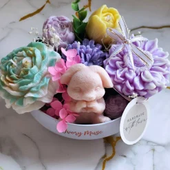 Ostern Geschenk Kerzen Blumenstrauß Kerzen Ostern Deko Handgemachtes Oster-Kerzenset aus Sojawachs Vegan mit Hase