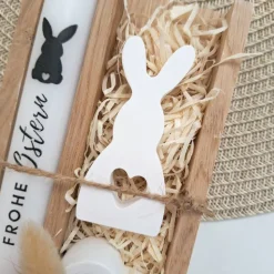 Ostern Geschenkset Ostergeschenk Hase mit Herz klein Kerzenhalter Herz Kerzenset Stabkerze Kerzenbox Holzbox Mitbringsel