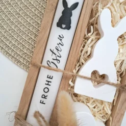 Ostern Geschenkset Ostergeschenk Hase mit Herz klein Kerzenhalter Herz Kerzenset Stabkerze Kerzenbox Holzbox Mitbringsel
