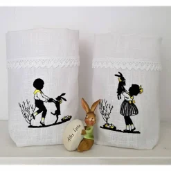 Ostern Lichtbeutel Tischdeko 1 Lichtbeutel Vasenhuse GESTICKT Mädchen mein Hasi Leinen Scherenschnitt Spitze.