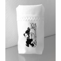 Ostern Lichtbeutel Tischdeko  Hase mit Kiepe Leinen Scherenschnitt GESTICKT Spitze.