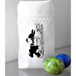 Ostern Lichtbeutel Tischdeko  Hase mit Kiepe Leinen Scherenschnitt GESTICKT Spitze.