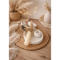 Oster-Tablett im Boho Stil – natürliche Frühlingsdeko mit Kerze