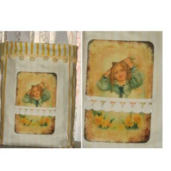 Ostertasche gelb weiß Stoff Bügelbild Mädchen