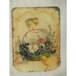 Ostertasche grün weiß aus Stoff mit Bügelbild Osterkorb mit Küken und Eier