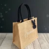Ostertasche mit Namen | aus Jute mit Hasen-Anhänger | schwarz