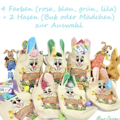 Ostertasche personalisierbar mit Namen, Text / 4 Farben / groß mit Ohren/Beutel/Tasche/Jute/Osterkorb Osterkörbchen Kind