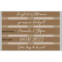 Palettenaufkleber für die Hochzeit - personalisiert - weiße/schwarze Schrift Herzen Datum Herzlich Willkommen Font 1