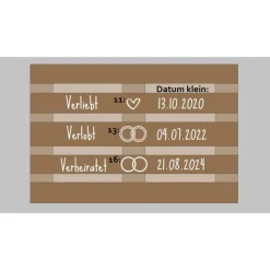 Palettenaufkleber für die Hochzeit - personalisiert - weiße/schwarze Schrift Herzen Datum Herzlich Willkommen Font 3