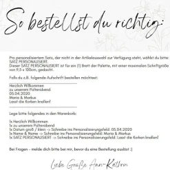 Palettenaufkleber für die Hochzeit - personalisiert - weiße/schwarze Schrift Herzen Datum Herzlich Willkommen Font 3