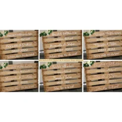 Palettenaufkleber für die Hochzeit - personalisiert - weiße/schwarze Schrift Herzen Datum Herzlich Willkommen Font 3