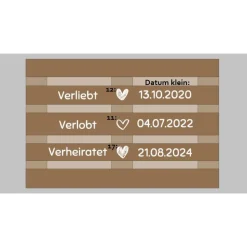 Palettenaufkleber für die Hochzeit - personalisiert - weiße/schwarze Schrift Herzen Datum Herzlich Willkommen Font 6