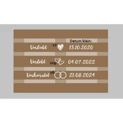 Palettenaufkleber für die Hochzeit - personalisiert - weiße/schwarze Schrift Herzen Datum Herzlich Willkommen Font 4