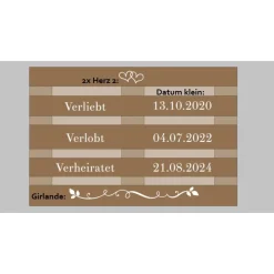 Palettenaufkleber für die Hochzeit - personalisiert - weiße/schwarze Schrift Herzen Datum Herzlich Willkommen Font 5