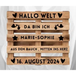 Palettenaufkleber Geburt , Geburtsverkündung , Baby Ankunft verkünden, Palettenschrift Geburtsanzeige