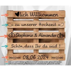 Palettenaufkleber Hochzeit,Willkommenspalette Gäste Begrüßung , Willkommensschild, Palettenschrift