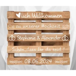 Palettenaufkleber Hochzeit,Willkommenspalette Gäste Begrüßung , Willkommensschild, Palettenschrift
