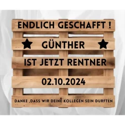 Palettenaufkleber Renteneintritt, Überraschung Kollegen, Schild, Rentnergeschenk zum Ruhestand Palette personalisiert
