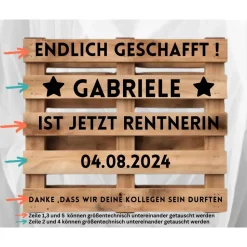 Palettenaufkleber Renteneintritt, Überraschung Kollegen, Schild, Rentnergeschenk zum Ruhestand Palette personalisiert