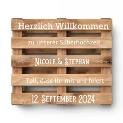 Palettenaufkleber Silberhochzeit ,Willkommenspalette silberne Hochzeit, Willkommensschild, Palettenschrift