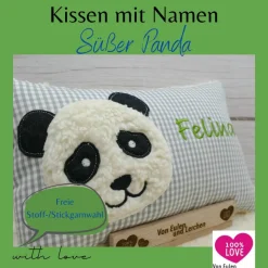 Pandakissen Namenskissen Taufkissen Kuschelkissen Kindergartenkissen Geburtsgeschenk Panda Pandabär
