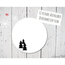 Papieraufkleber zum Selbstbeschriften mit Tannenwald in schwarz-weiß 4cm rund