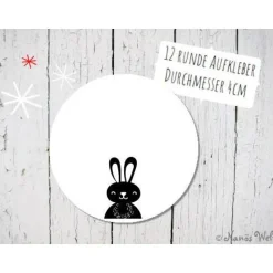 Papieraufkleber zum Selbstbeschriften mit Hase in schwarz-weiß 4cm rund