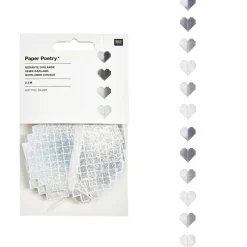 Papiergirlande Herzen silberfarben